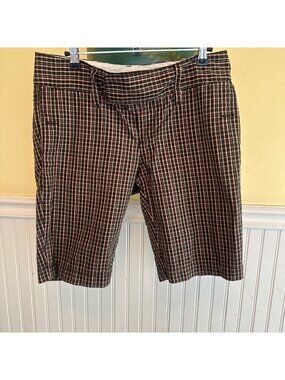 Old Navy vintage  Y2K Plaid Mid-Rise Bermuda Shorts Size 6 Brown & Pink 2000s